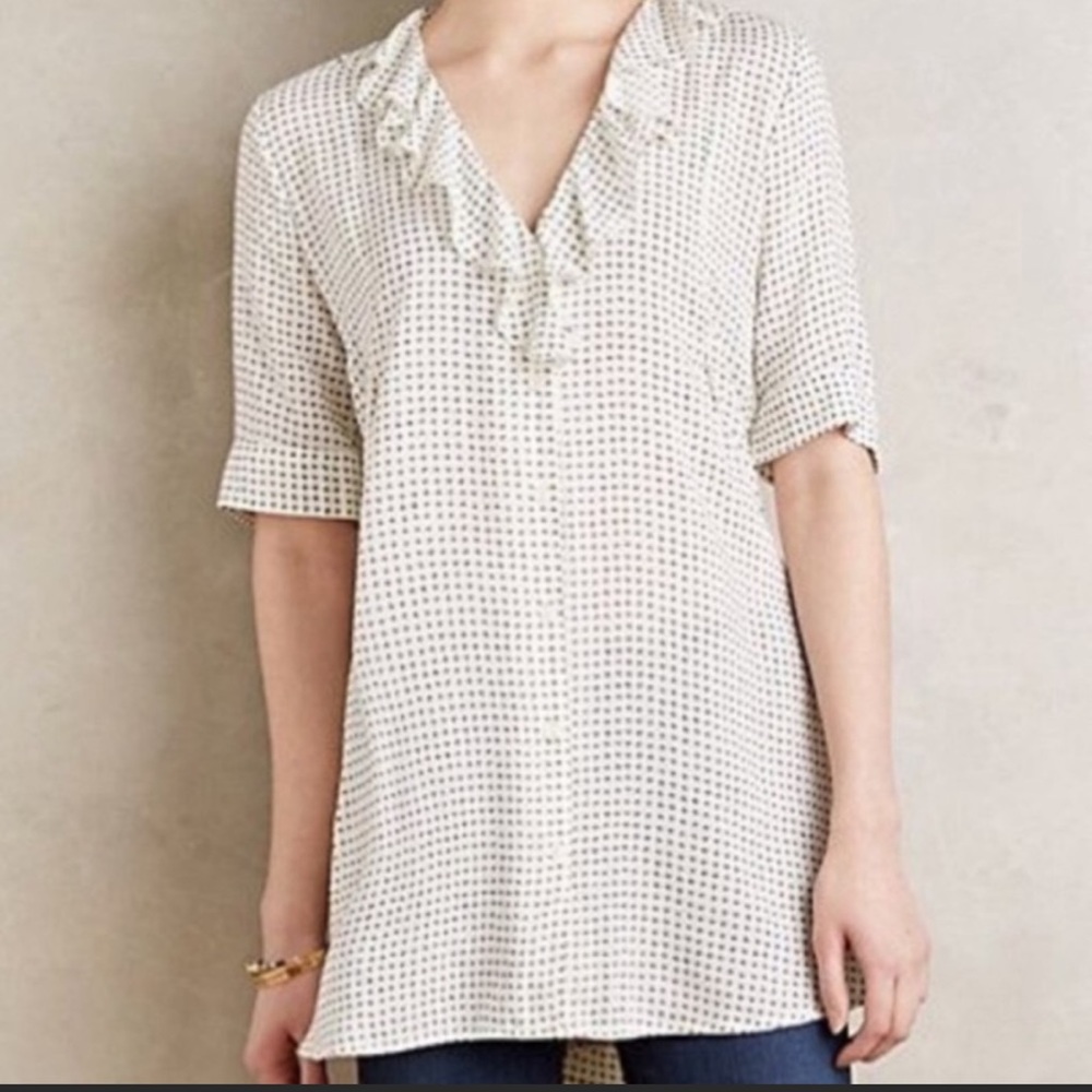 Anthropologie 11-1 Tylho Minnie Blouse/Dress in cross pattern with ruffle front